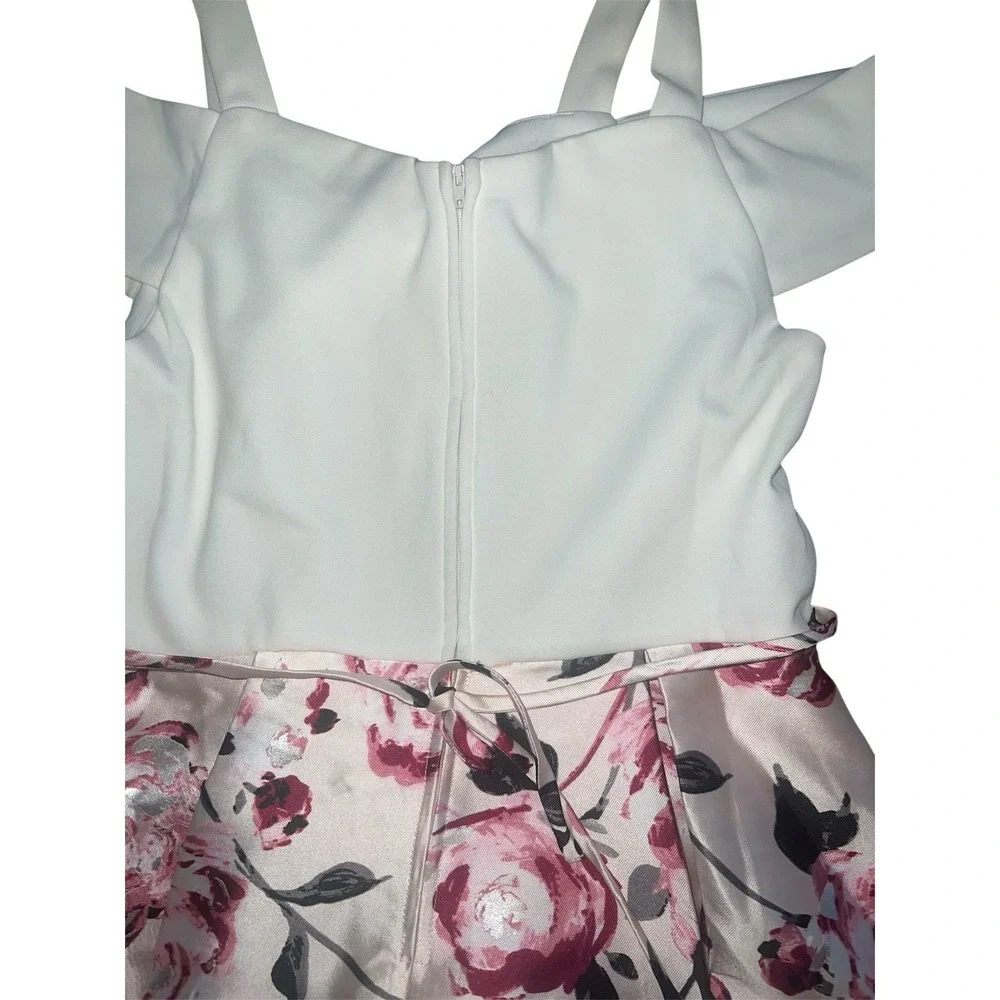 Speechless Little Girls Ivory Cold Shoulder Floral Bubble  Bottom Dress Sz 16.5